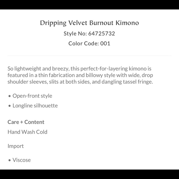 NWT! Free People Dripping Velvet Burnout Kimono OS - Picture 4 of 4